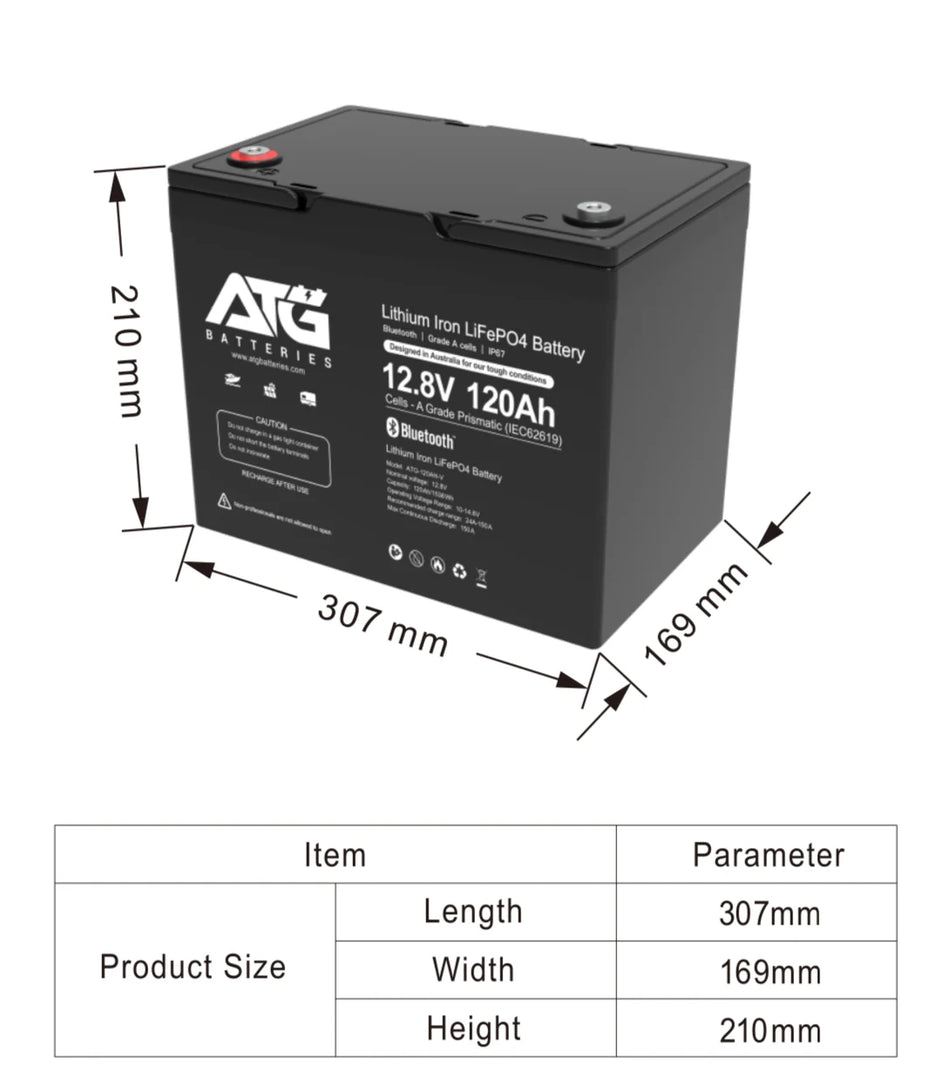 ATG 12V 120AH LifePo4 Lithium Battery W/ Bluetooth