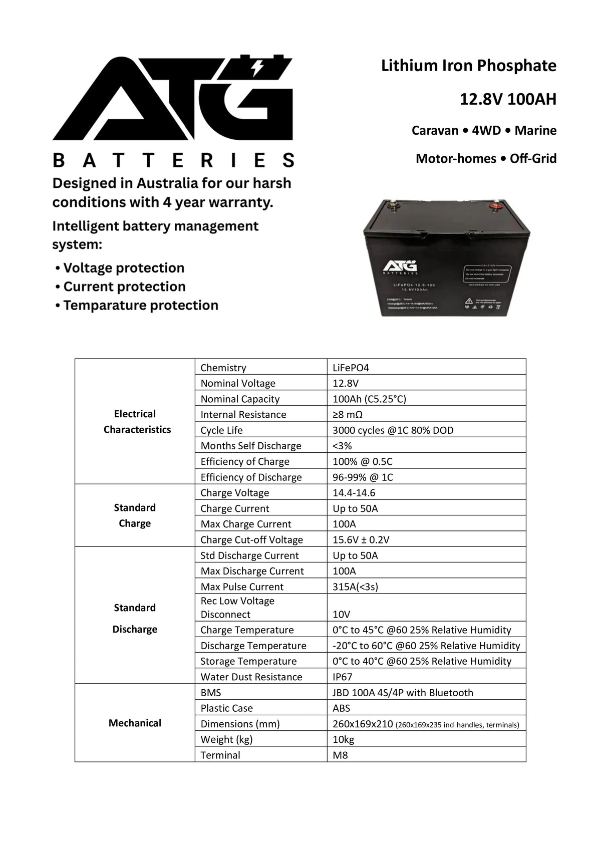Ditz Battery ATG Battery 100AH 12V Lithium Iron Phosphate LiFePO4 – Townsville ...