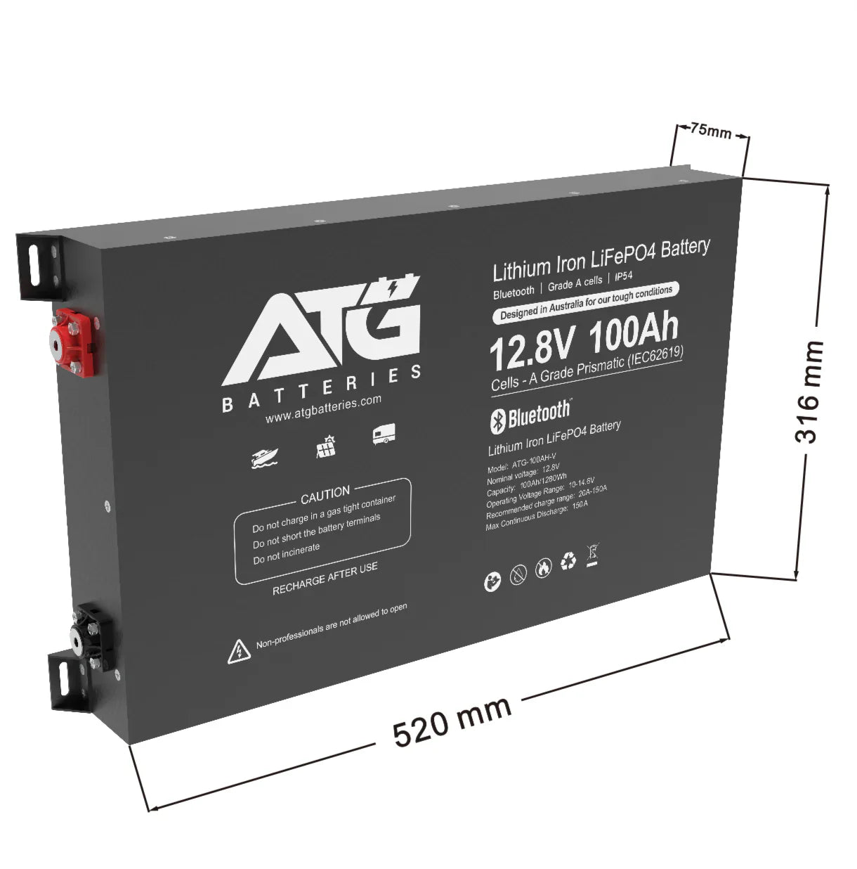 ATG 100Ah slim LiFePO4 lithium battery