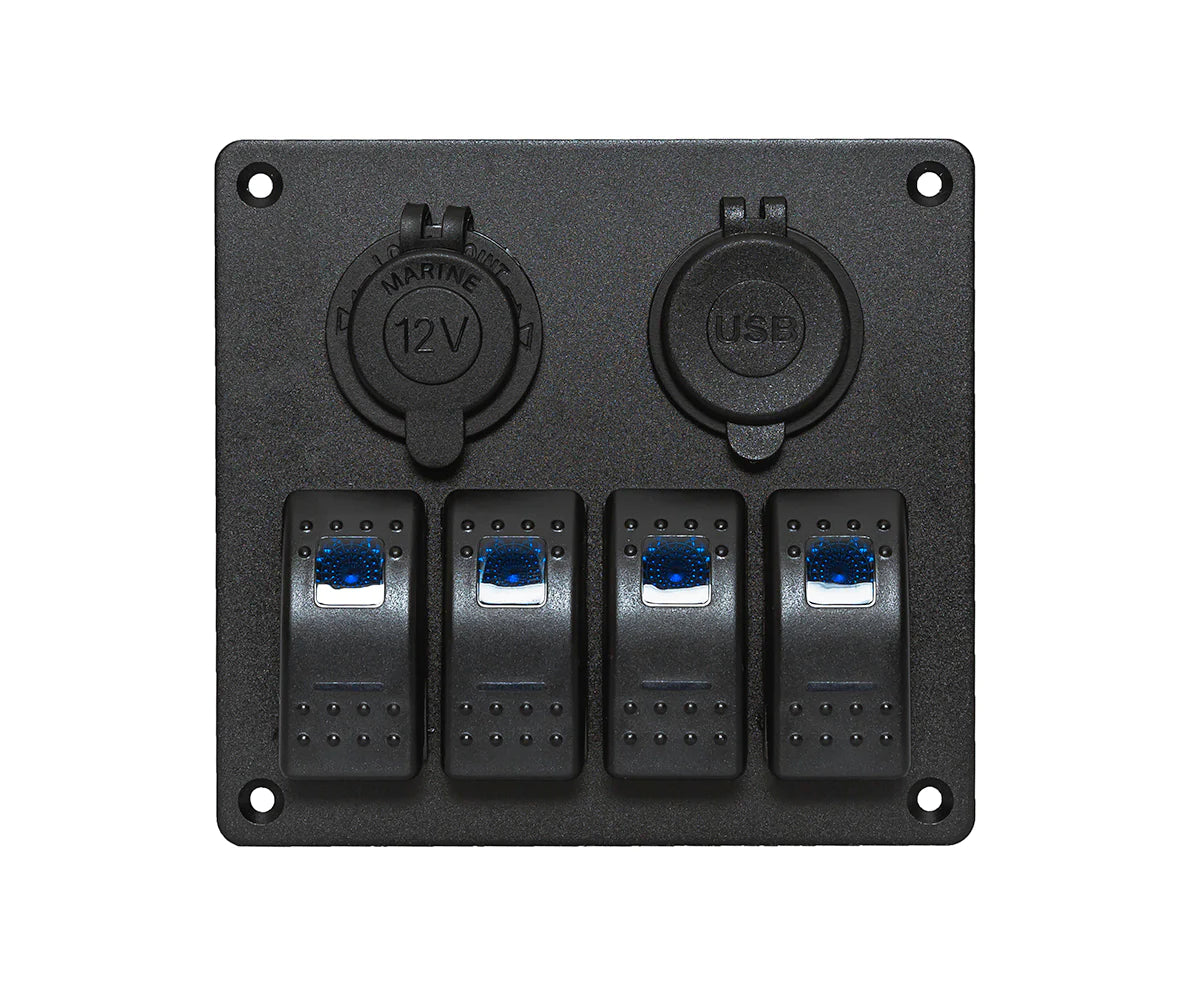 4 way rocker switch panel with Cig socket and dual 2.4A USB ...