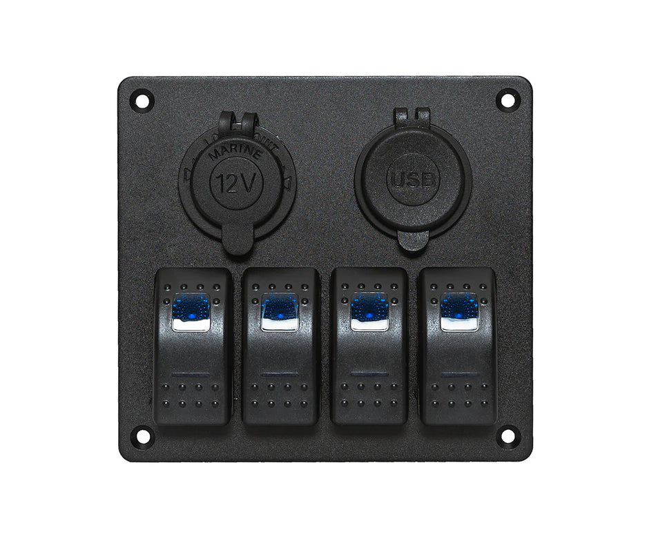 4 way rocker switch panel with Cig socket and dual 2.4A USB