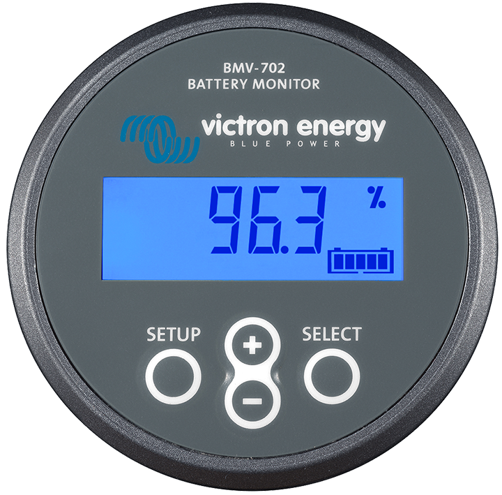 Victron BMV-702 battery monitor showing state of charge display