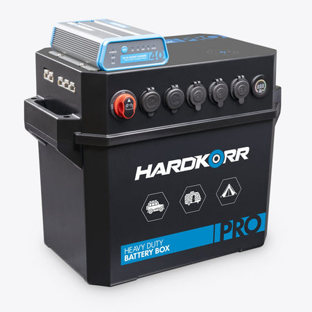 Hardkorr Heavy Duty Battery Box Pro with 40A DC-DC Charger - integrated dual battery charging