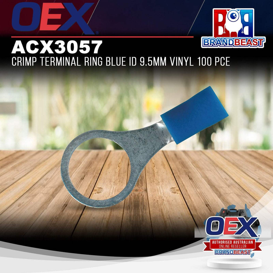 OEX Crimp Terminal Ring Blue ID 10.5mm Vinyl 100 Pce