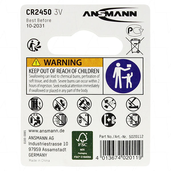 Ansmann CR2450 3V Lithium Battery