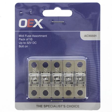 ACX6501 - OEX MIDI FUSE, ASSORTED, BOLT ON - PACK OF 10